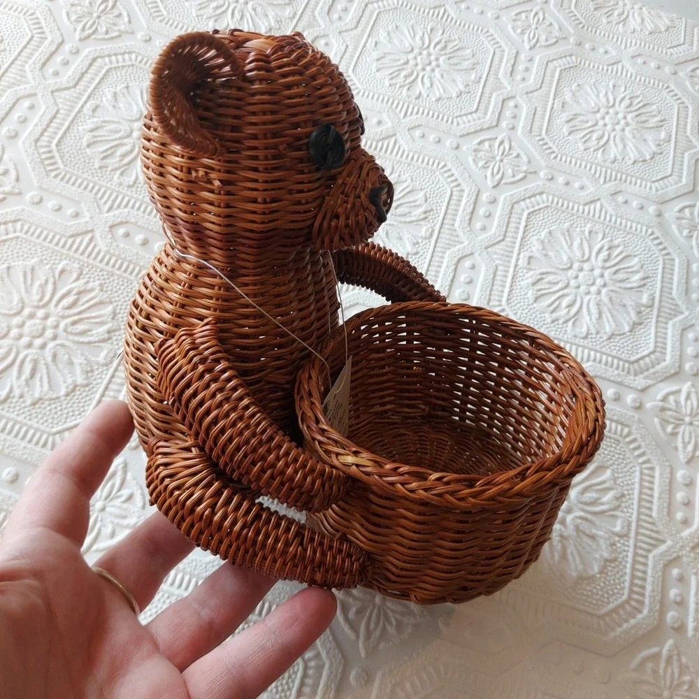 Vintage 1994 Chadwick Woven Fern Teddy Bear Basket Planter Brown Wicker 30793